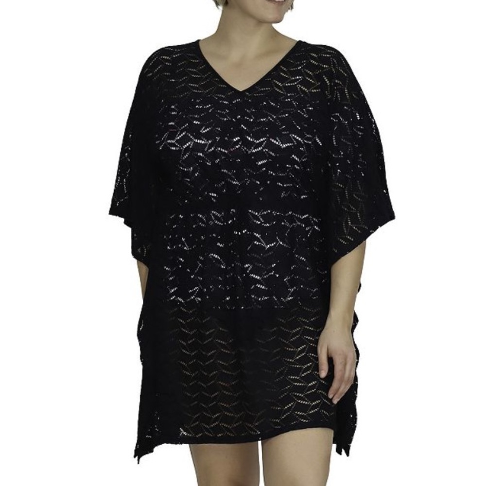 New Plus Size A Shore Fit Crochet Drawstring Swim Cover-Up, Women's Black - Picture 1 of 4
